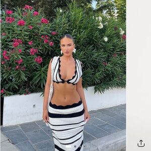 Fashion Nova Black and White Crochet Skirt Set